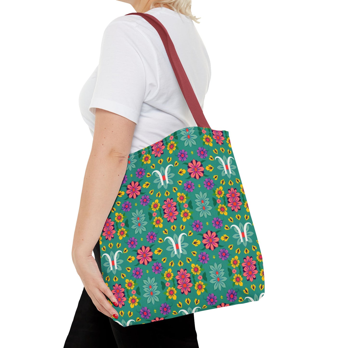 Tote Bag, (AOP), Aquarius, Zodiac v2, Flower Pattern