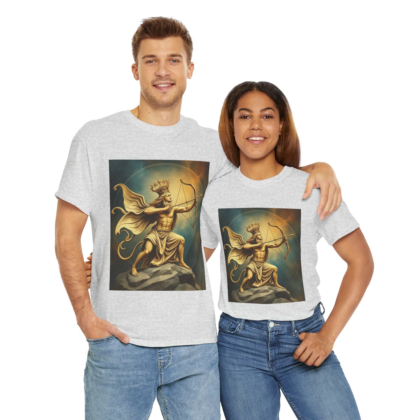 Unisex Heavy Cotton T-Shirt, Sagittarius King, Bow & Arrow, Zodiac Design