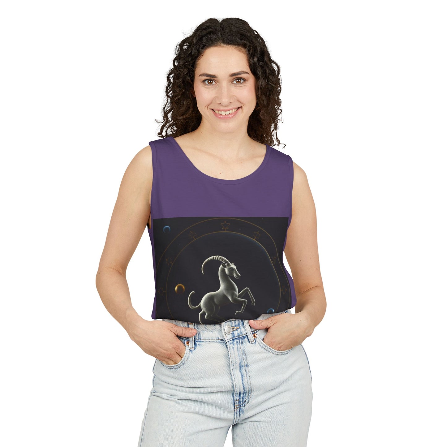 Unisex Garment-Dyed, Tank Top, Capricorn Design, Space Animal v1, 100% US cotton