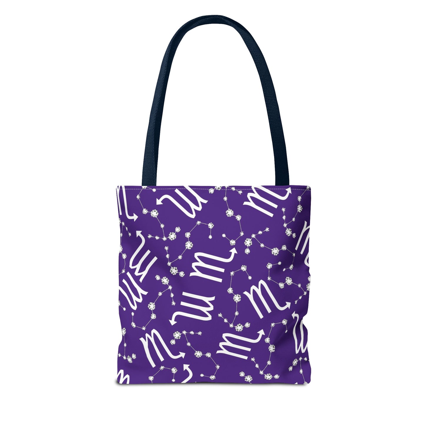 Tote Bag, Scorpio Zodiac Sign, AOP, (Purple, White)