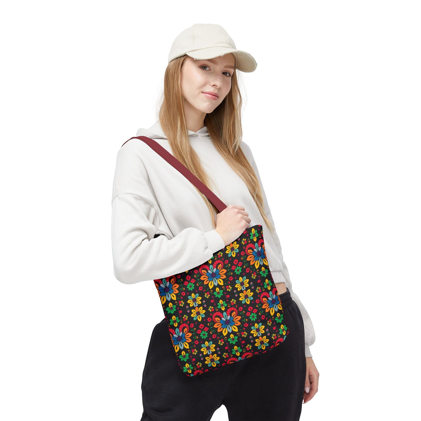 Tote Bag, (AOP), Aries, Zodiac v3, Flower Pattern