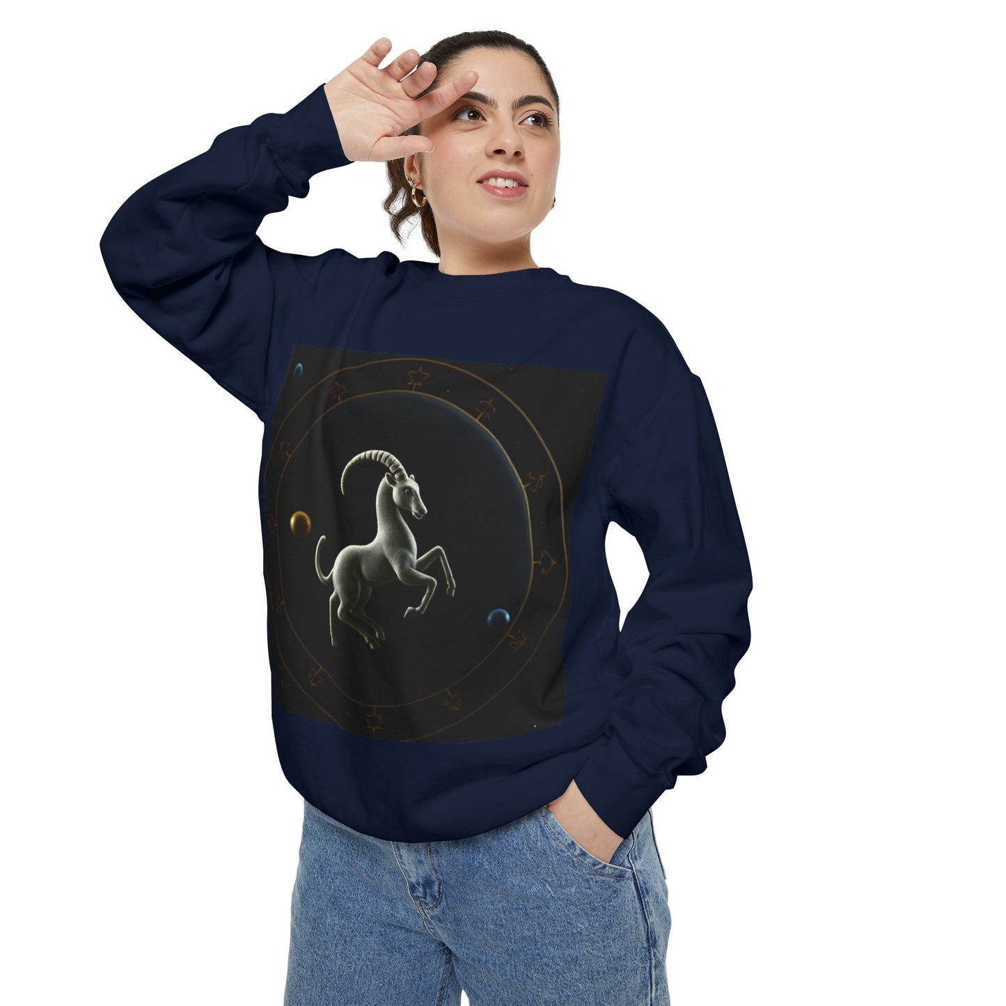 Garment-Dyed Sweatshirt, Unisex, Space Animal Design v1, Capricorn
