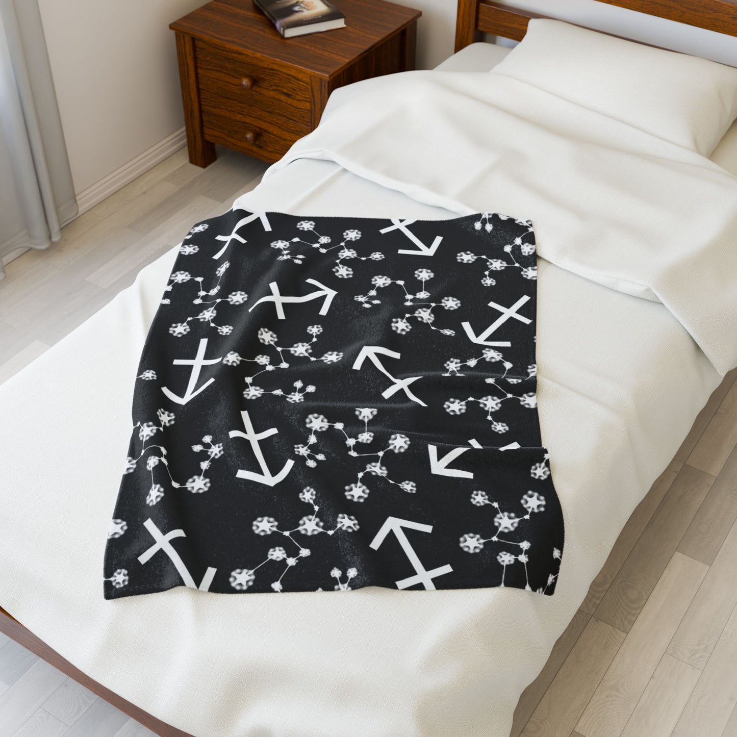 Velveteen Plush Blanket, Sagittarius Zodiac Sign, Constellation & Symbol, Black, 100% polyester
