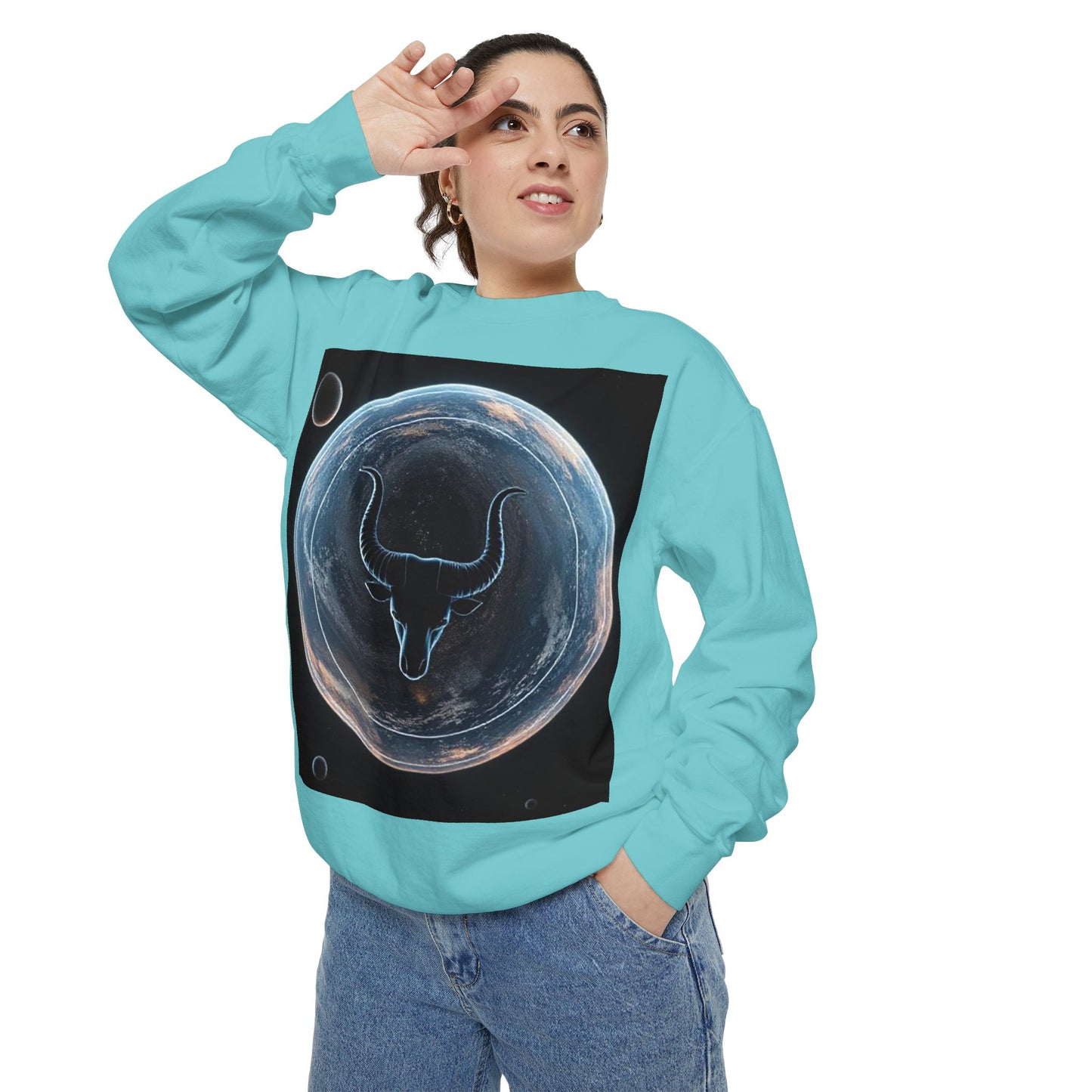 Garment-Dyed Sweatshirt, Unisex, Space Animal Design, Taurus