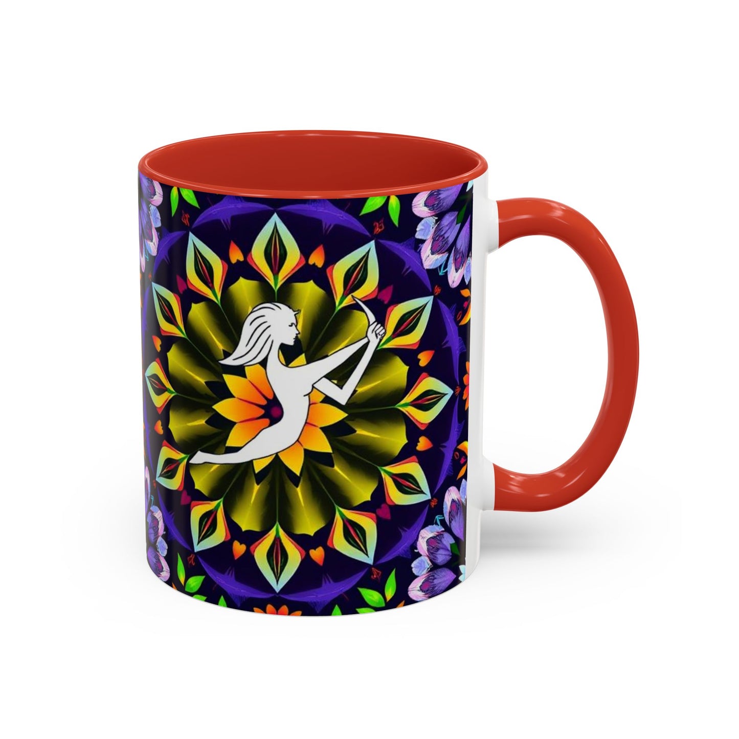 Accent Coffee Mug, Sagittarius, Zodiac v1. Flower Pattern, (11, 15oz)