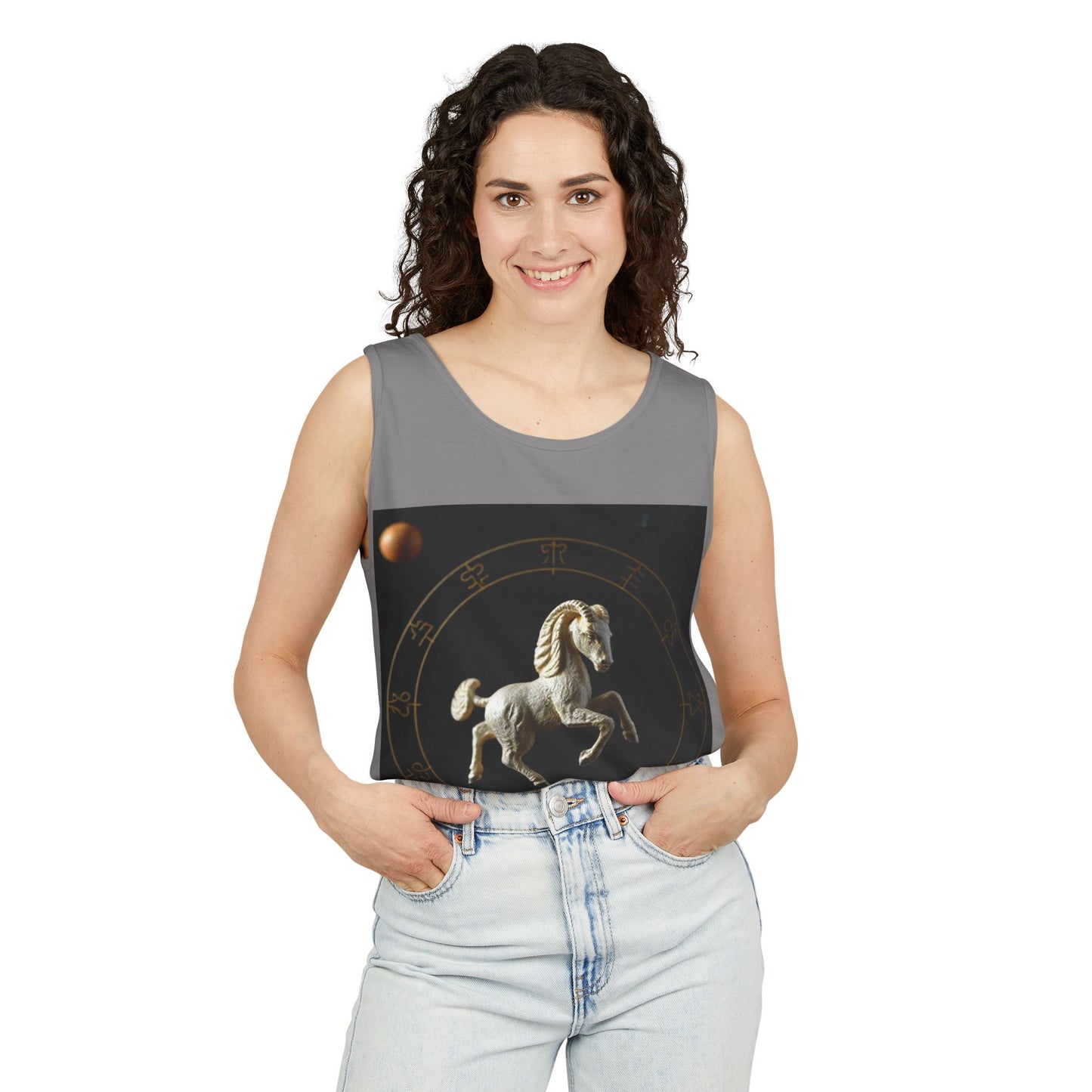 Unisex Garment-Dyed, Tank Top, Capricorn Design, Space Animal, 100% US cotton