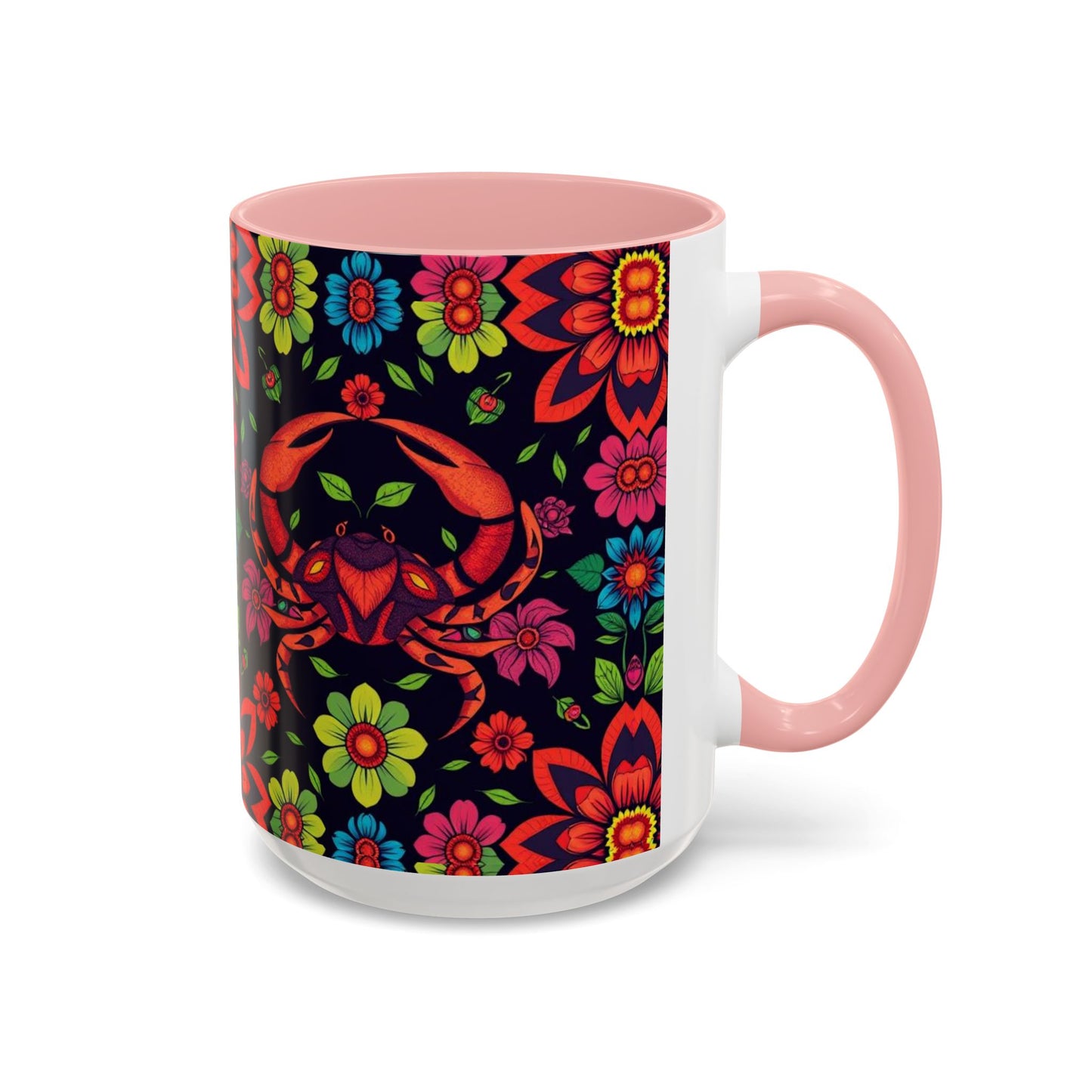 Accent Coffee Mug, Cancer, Zodiac v4, Flower Pattern, (11, 15oz)