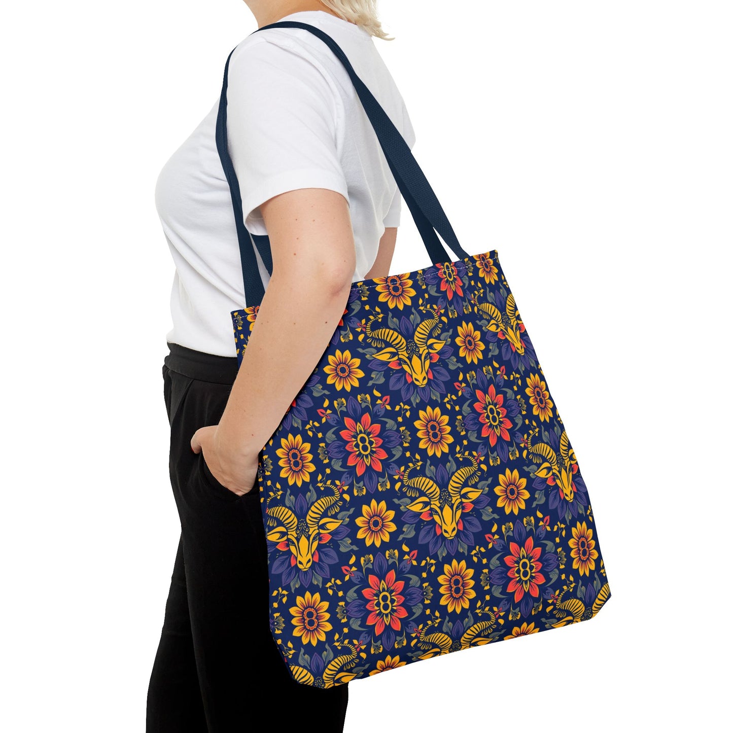 Tote Bag, (AOP), Taurus, Zodiac v3, Flower Pattern
