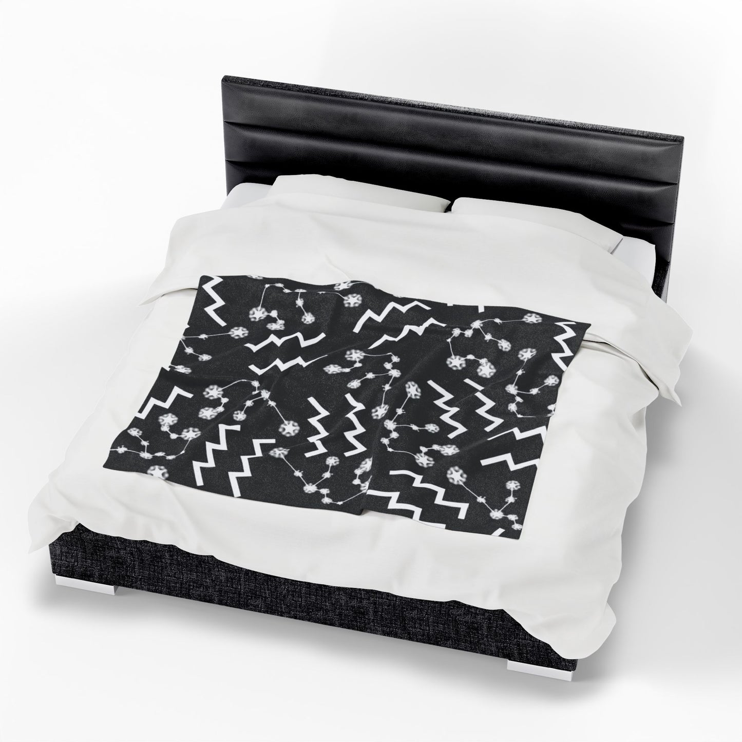 Velveteen Plush Blanket, Aquarius Zodiac Sign, Constellation & Symbol, Black, 100% polyester