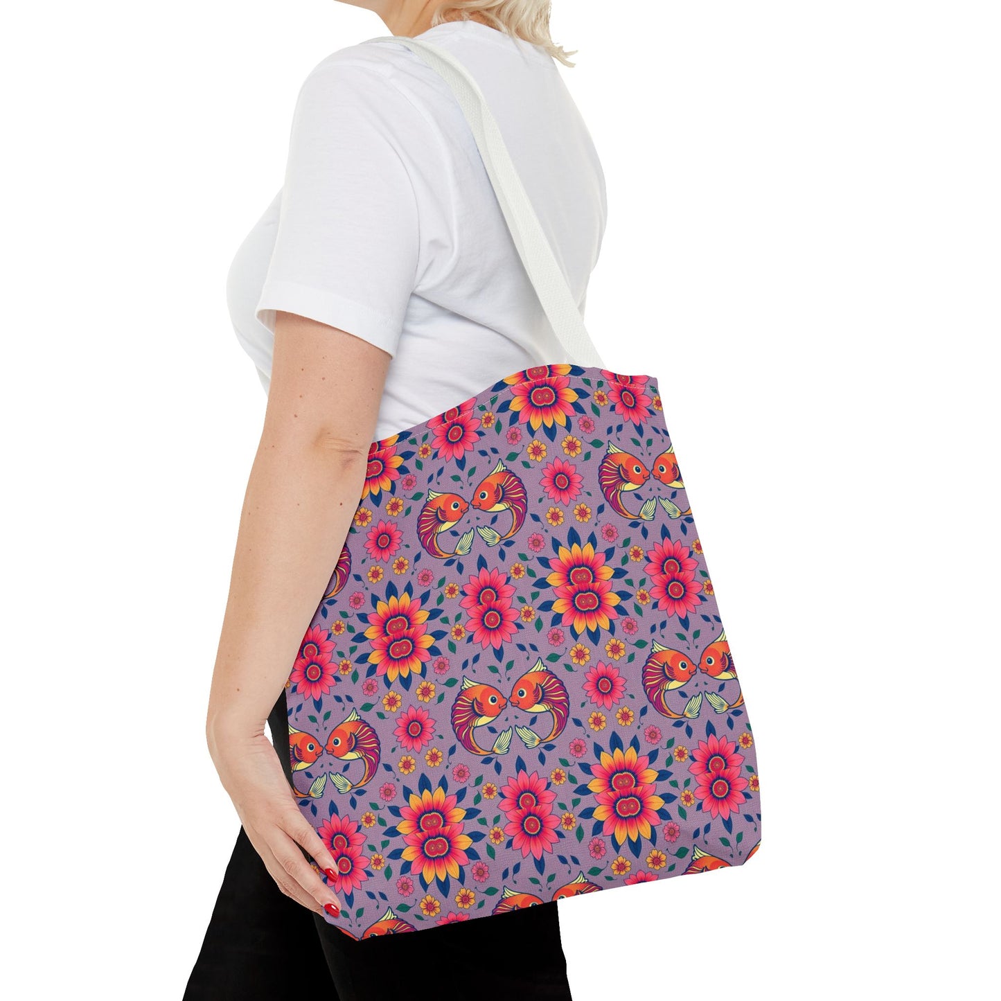 Tote Bag (AOP), Pisces, Zodiac v2, Flower Pattern