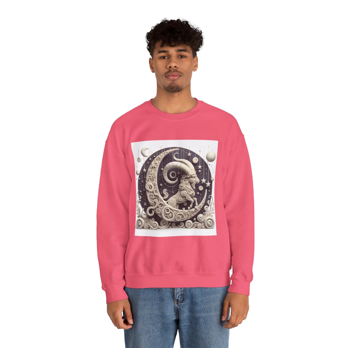 Unisex Heavy Blend™ Crewneck Sweatshirt, Stone Moon, Capricorn Zodiac Design