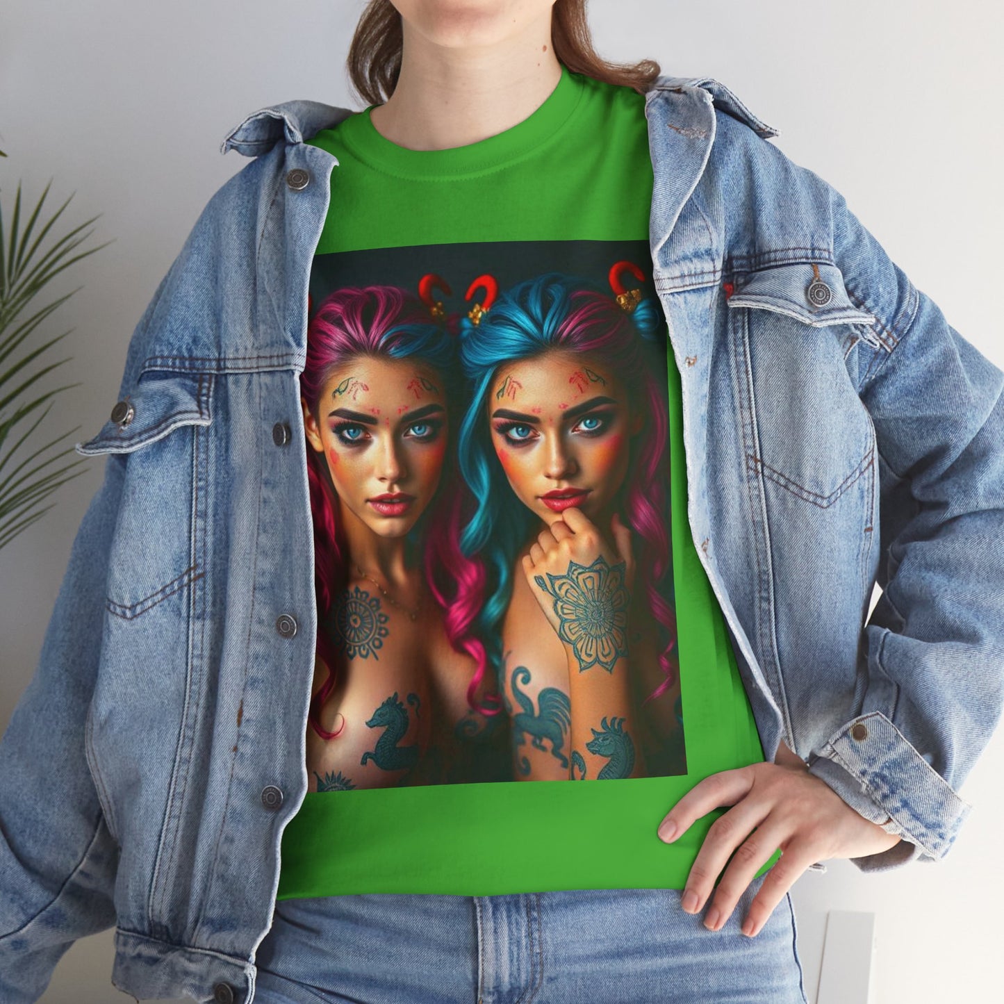 Unisex Heavy Cotton T-Shirt, Gemini, Zodiac v1, Sexy Art