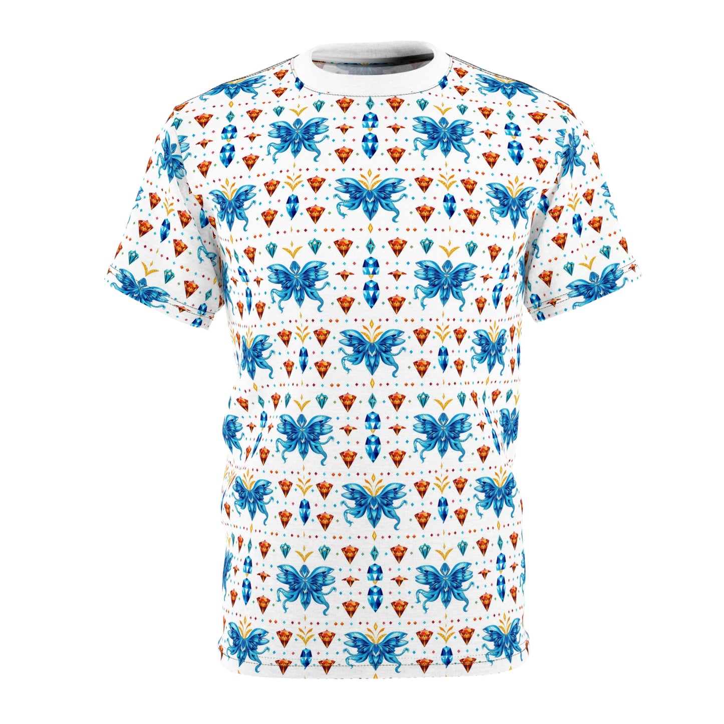 Unisex Cut & Sew T-Shirt, (AOP) Aquarius, Zodiac v3, Jewels Pattern