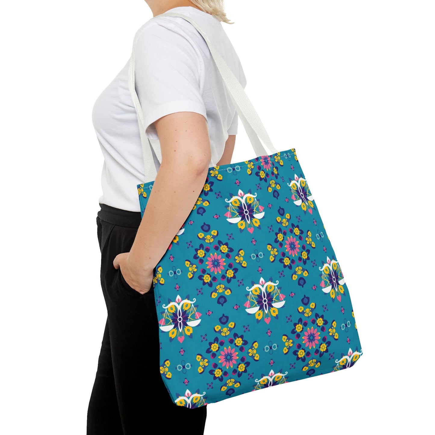 Tote Bag (AOP), Libra, Zodiac v1, Flower Pattern