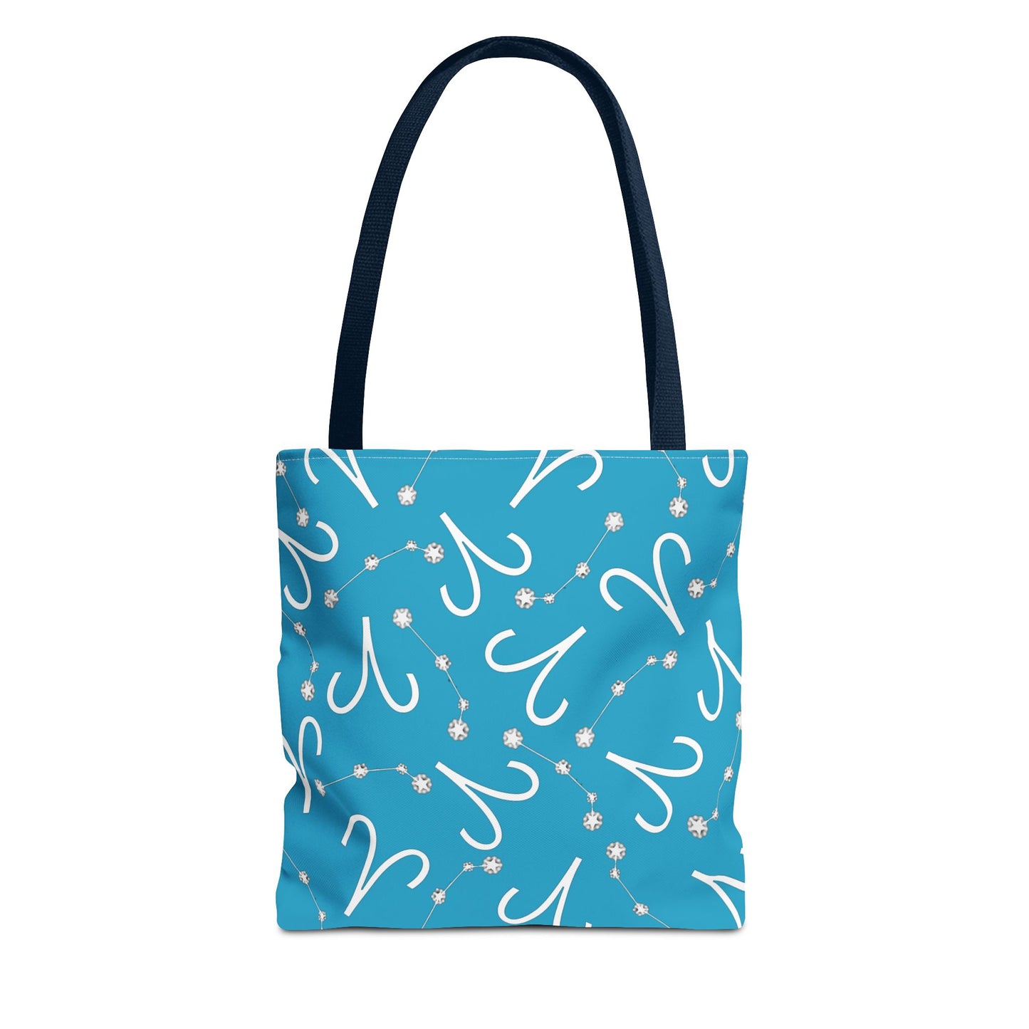 Tote Bag, Aries Zodiac Sign, AOP, (Turquoise, White)