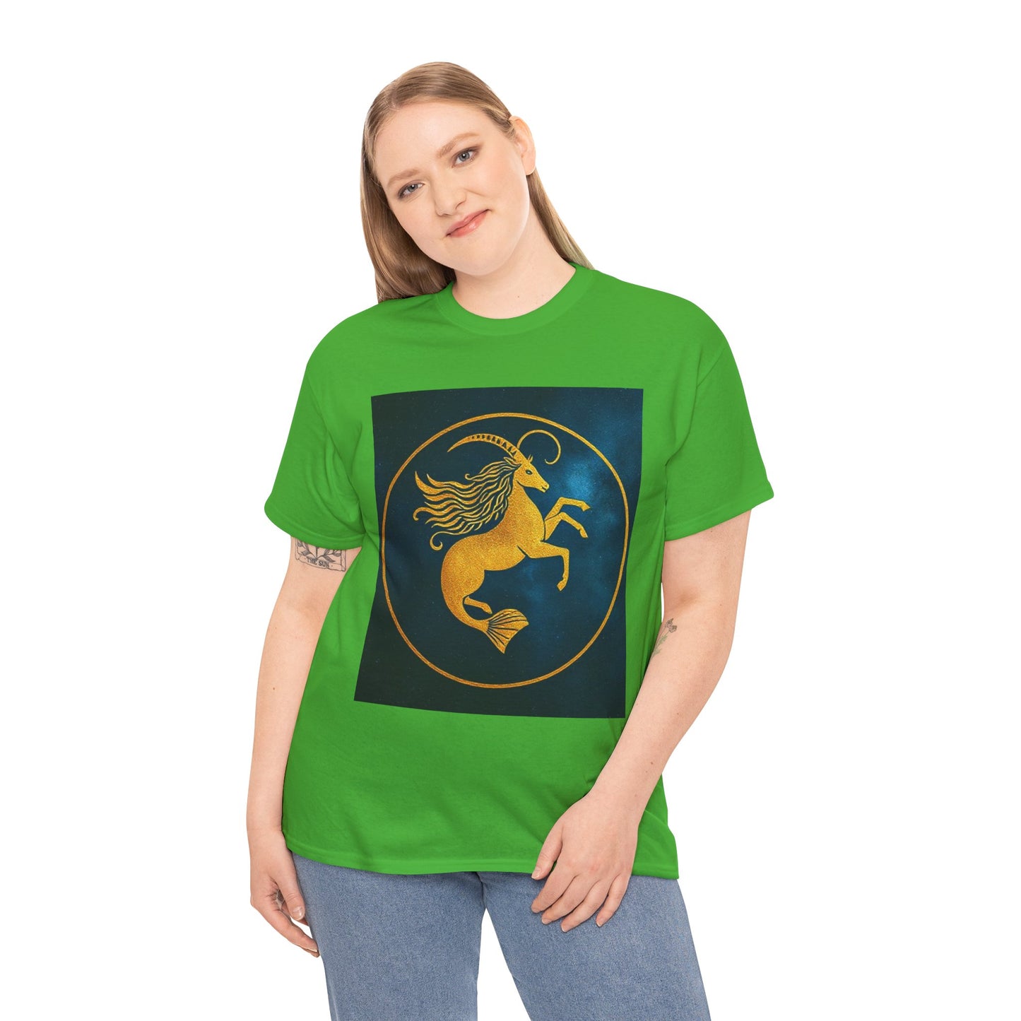 Unisex Heavy Cotton T-Shirt, Capricorn Animal v3, Symbol, Zodiac Design
