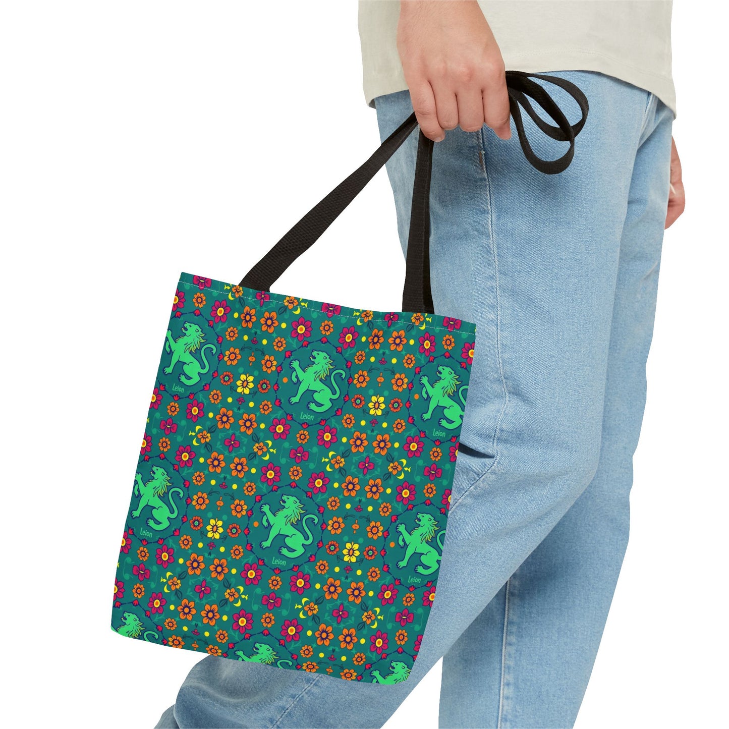 Tote Bag (AOP), Leo, Zodiac v1, Flower Pattern