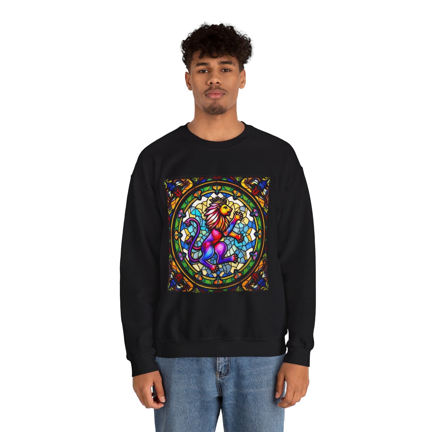 Unisex Heavy Blend™ Crewneck Sweatshirt, Glass, Leo Zodiac Design
