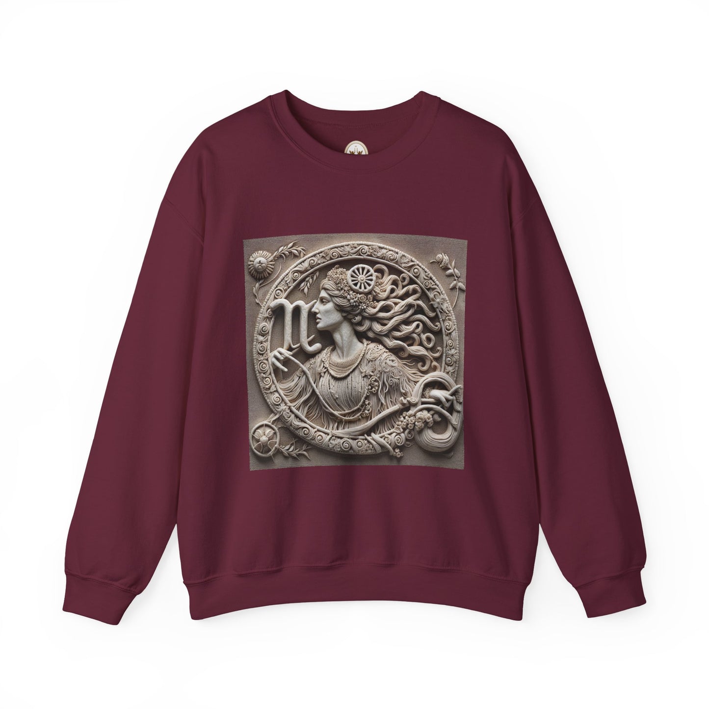 Unisex Heavy Blend™ Crewneck Sweatshirt, Stone Carving, Virgo Zodiac Design