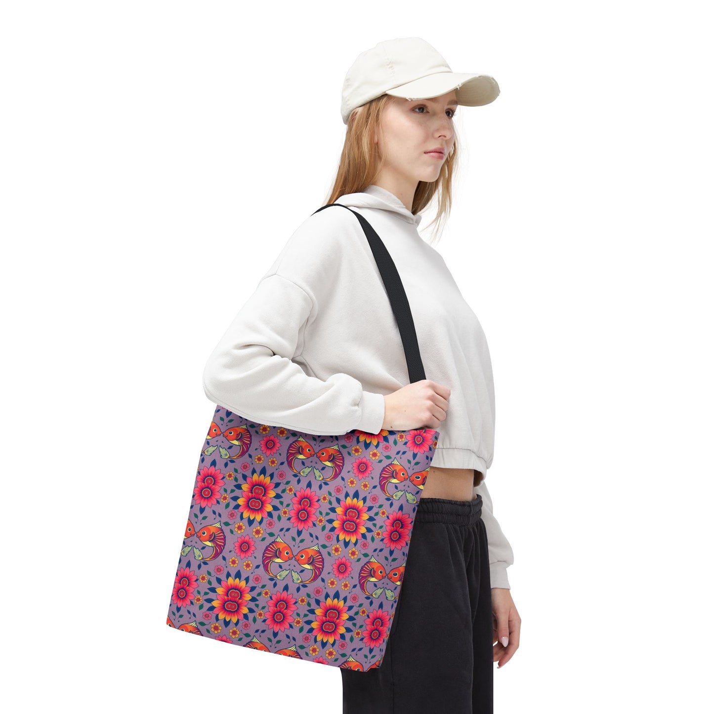 Tote Bag (AOP), Pisces, Zodiac v2, Flower Pattern