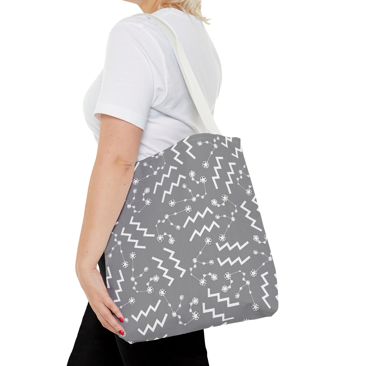Tote Bag, Aquarius Zodiac Sign, AOP, (Grey, White)