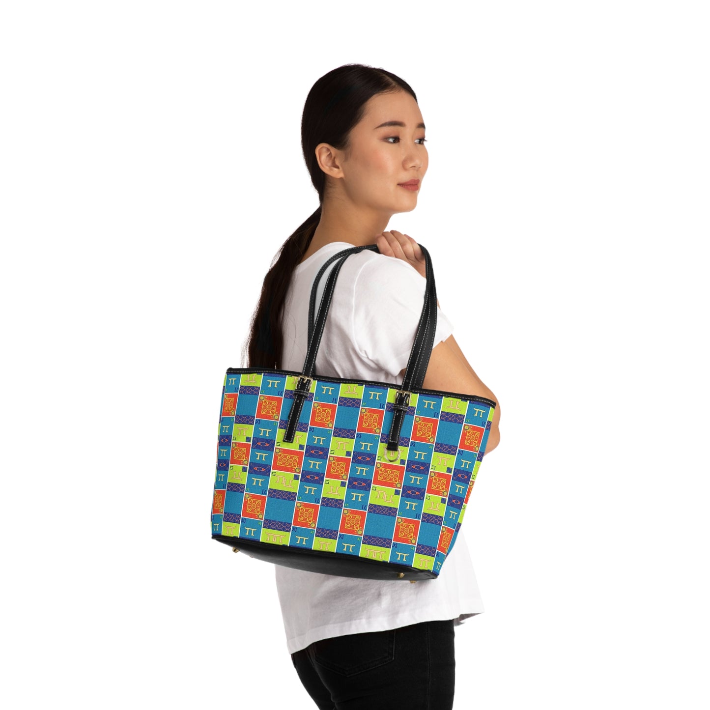 Leather Shoulder Bag, Gemini, Zodiac v1, Shapes Pattern