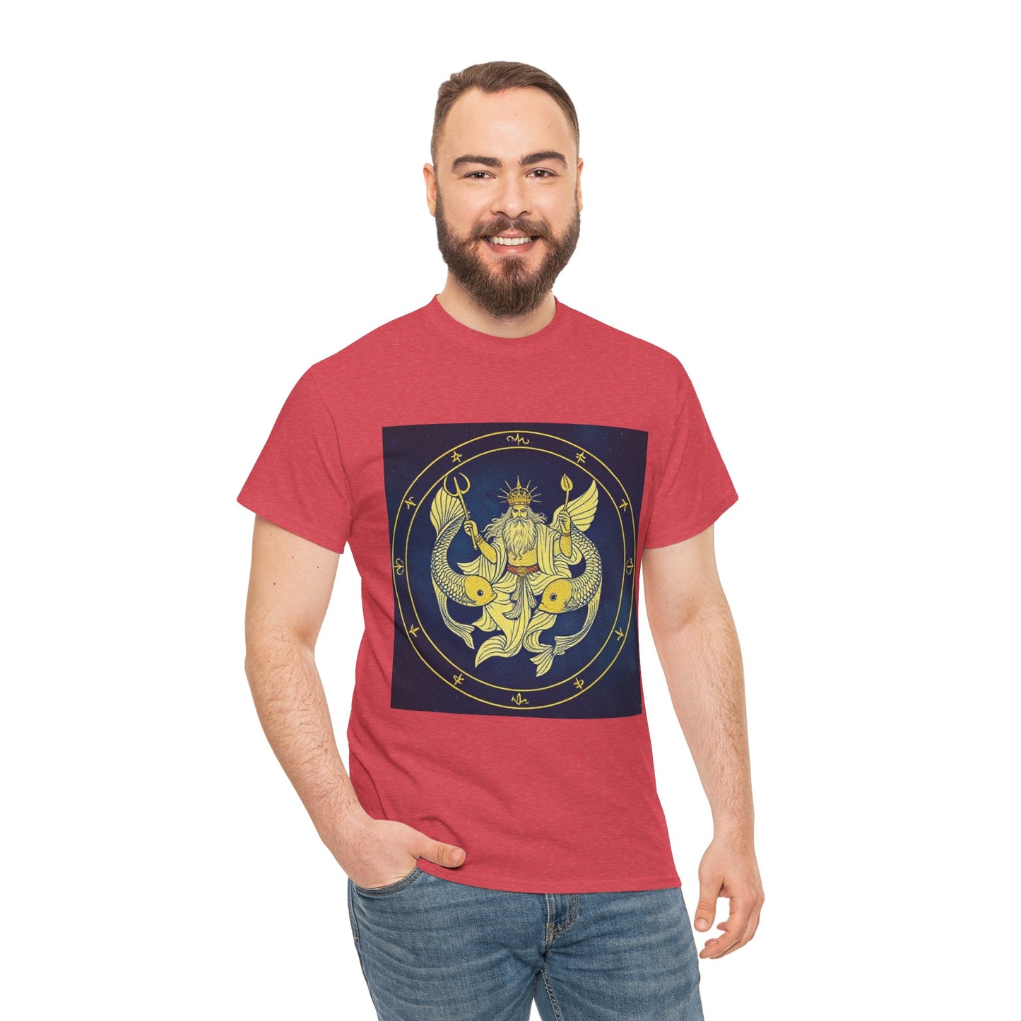 Unisex Heavy Cotton T-Shirt, King of Pisces, Zodiac Design