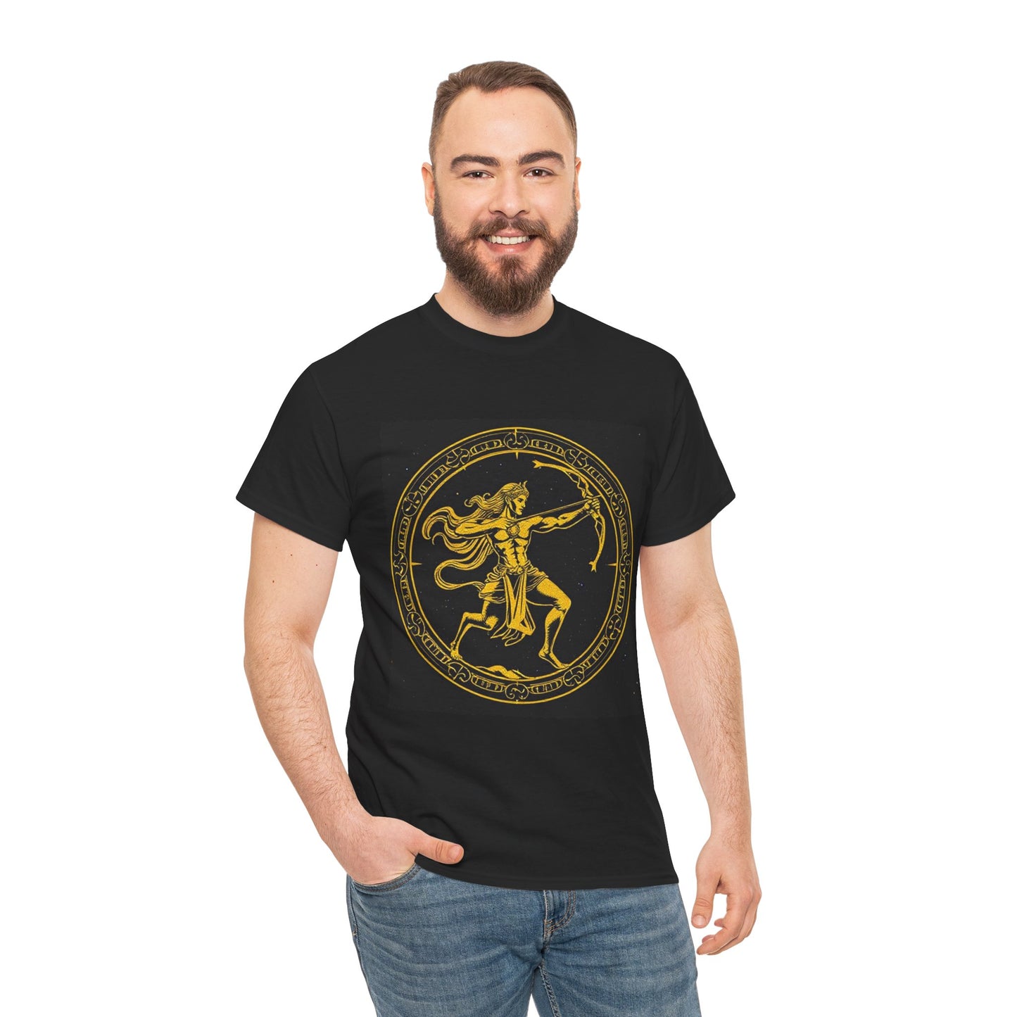 Unisex Heavy Cotton T-Shirt, Mythical Faun/Satyr v1, Sagittarius Zodiac Design