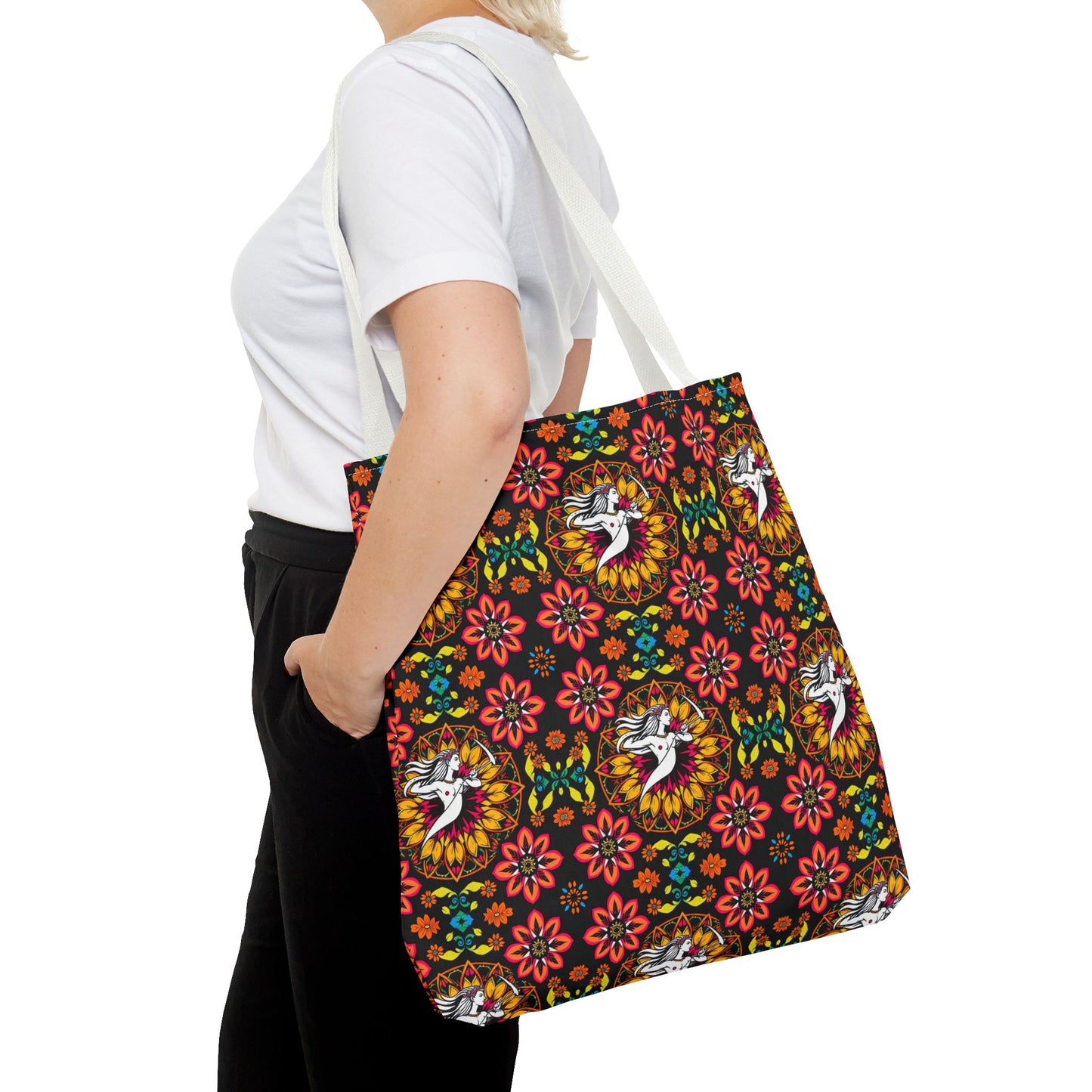 Tote Bag (AOP), Sagittarius, Zodiac v1, Flower Pattern