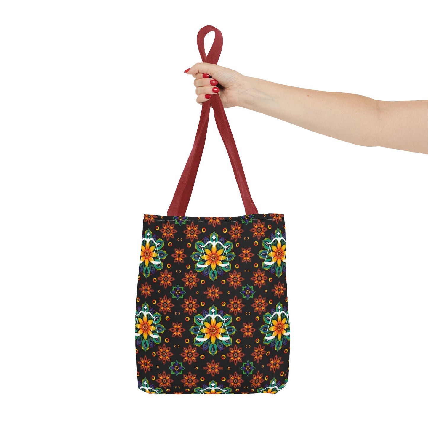 Tote Bag (AOP), Libra, Zodiac v2, Flower Pattern