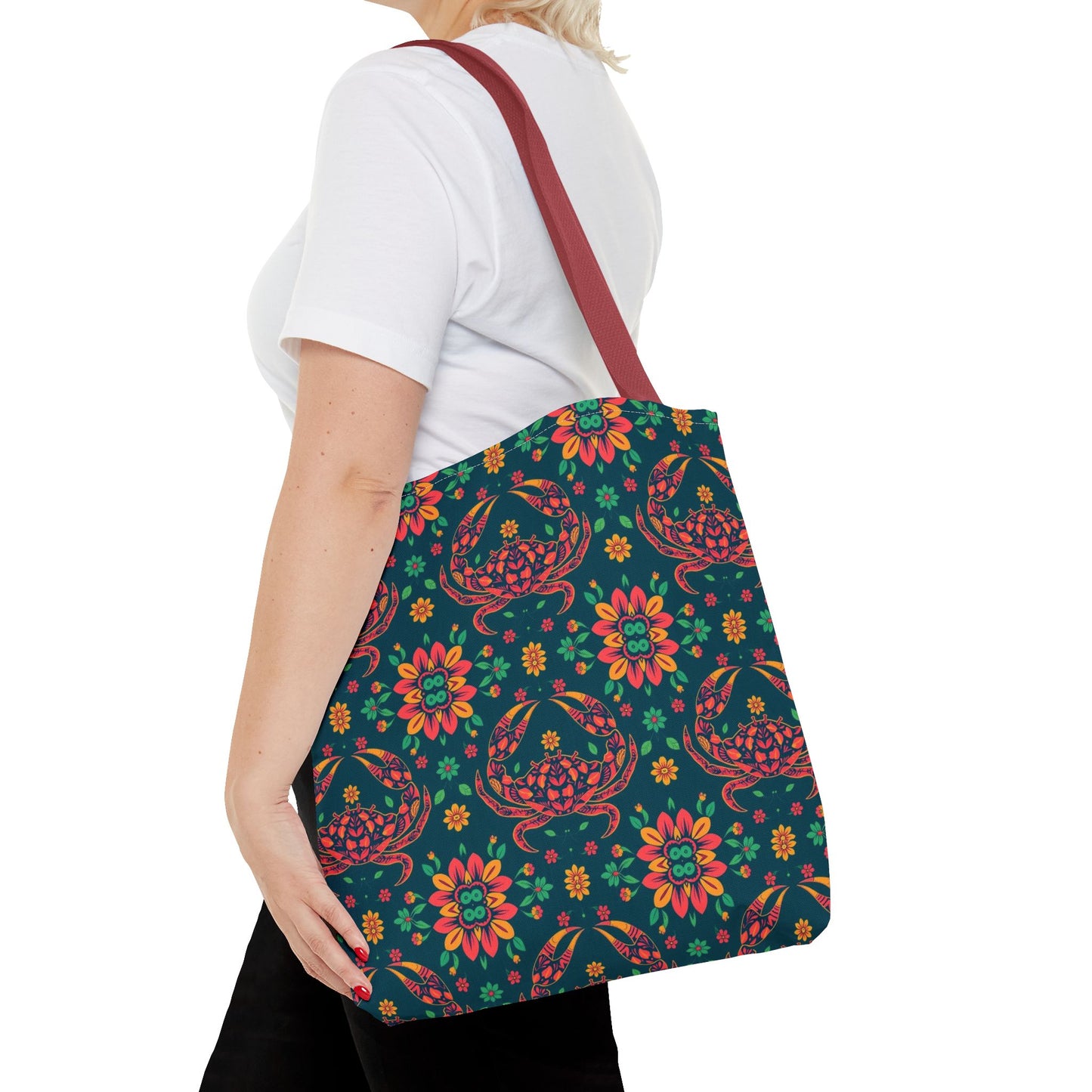 Tote Bag (AOP), Cancer, Zodiac v2, Flower Pattern