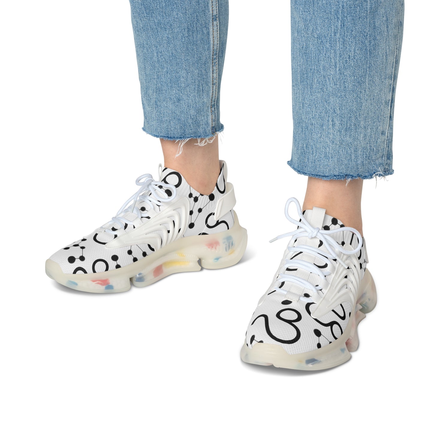 Women's Mesh Sneakers, Constellation & Symbol, Leo Zodiac Sign, AOP