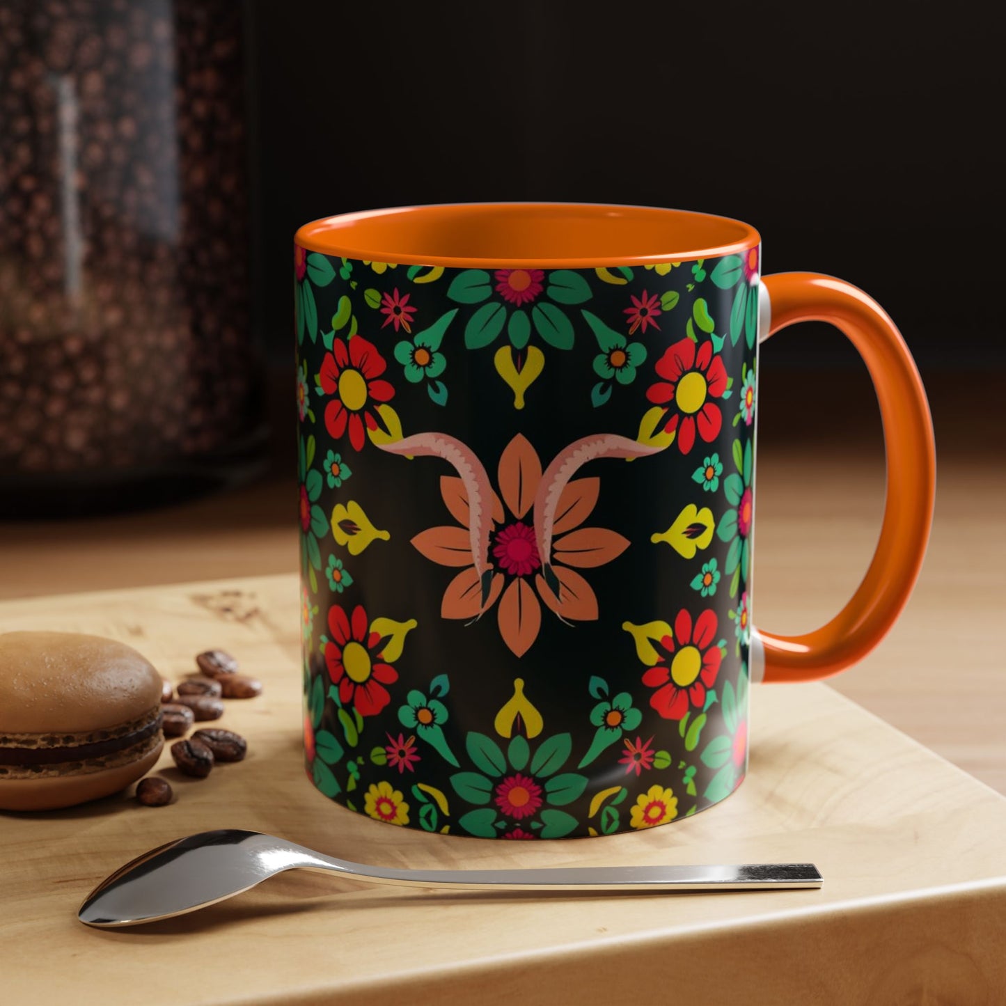 Accent Coffee Mug, Aquarius, Zodiac v4, Flower Pattern, (11, 15oz)