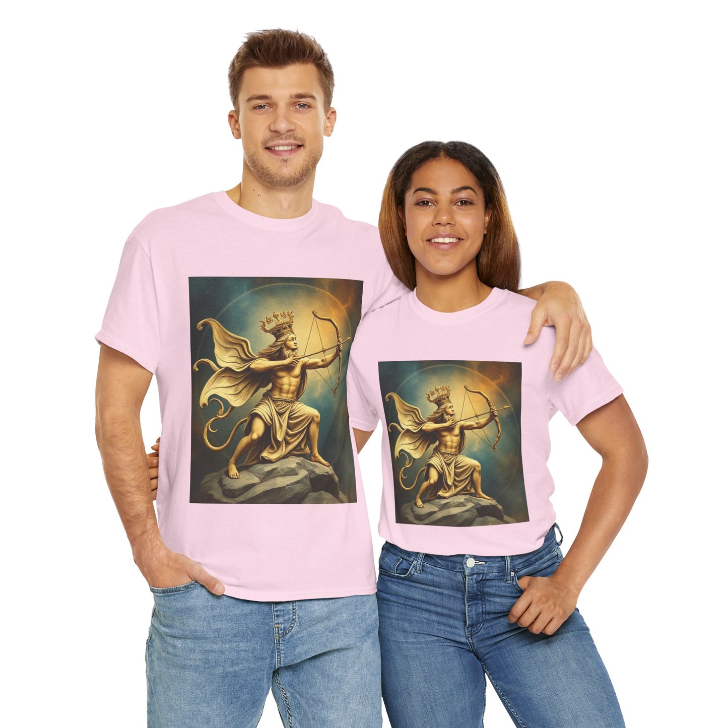 Unisex Heavy Cotton T-Shirt, Sagittarius King, Bow & Arrow, Zodiac Design