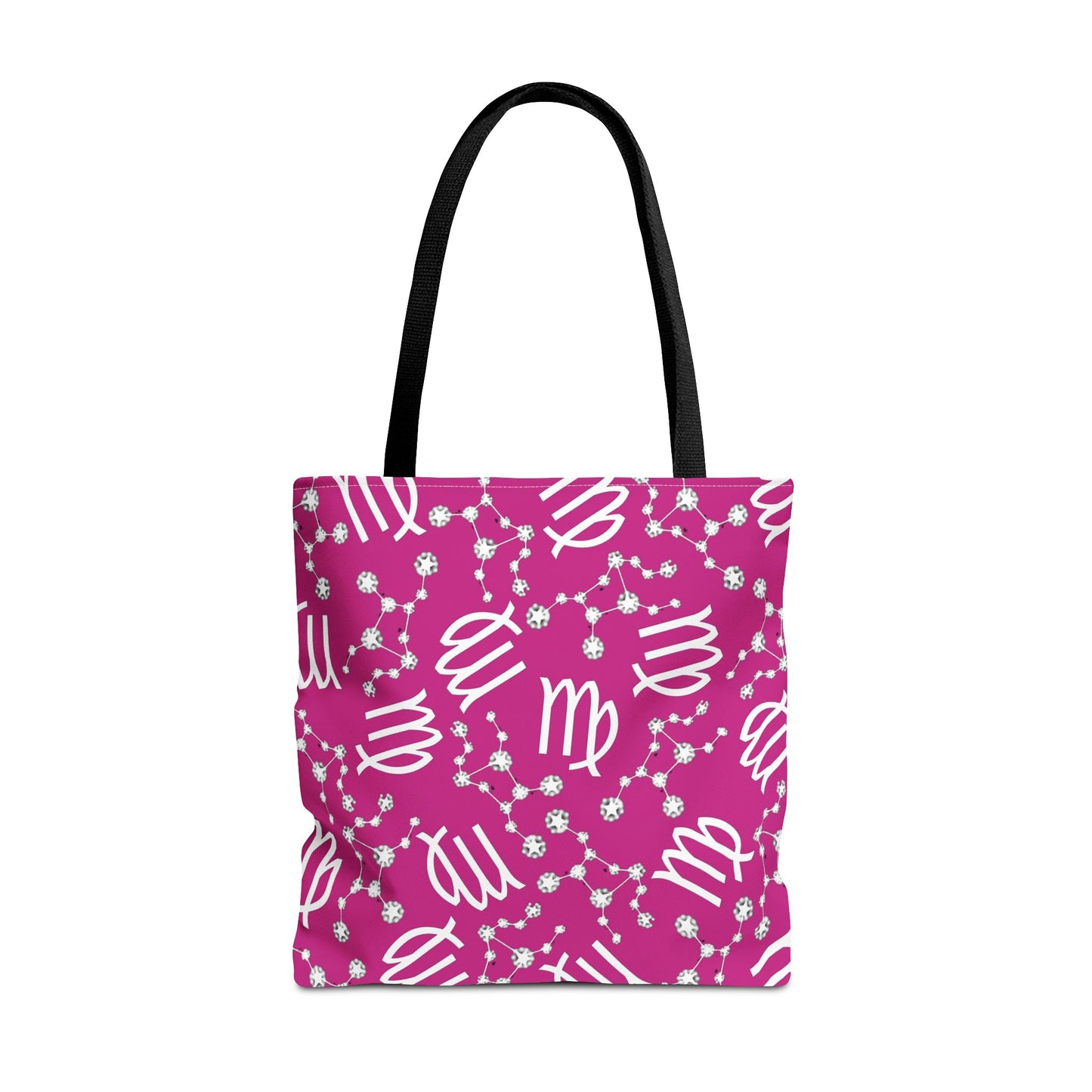 Tote Bag, Virgo Zodiac Sign, AOP, (Pink, White)