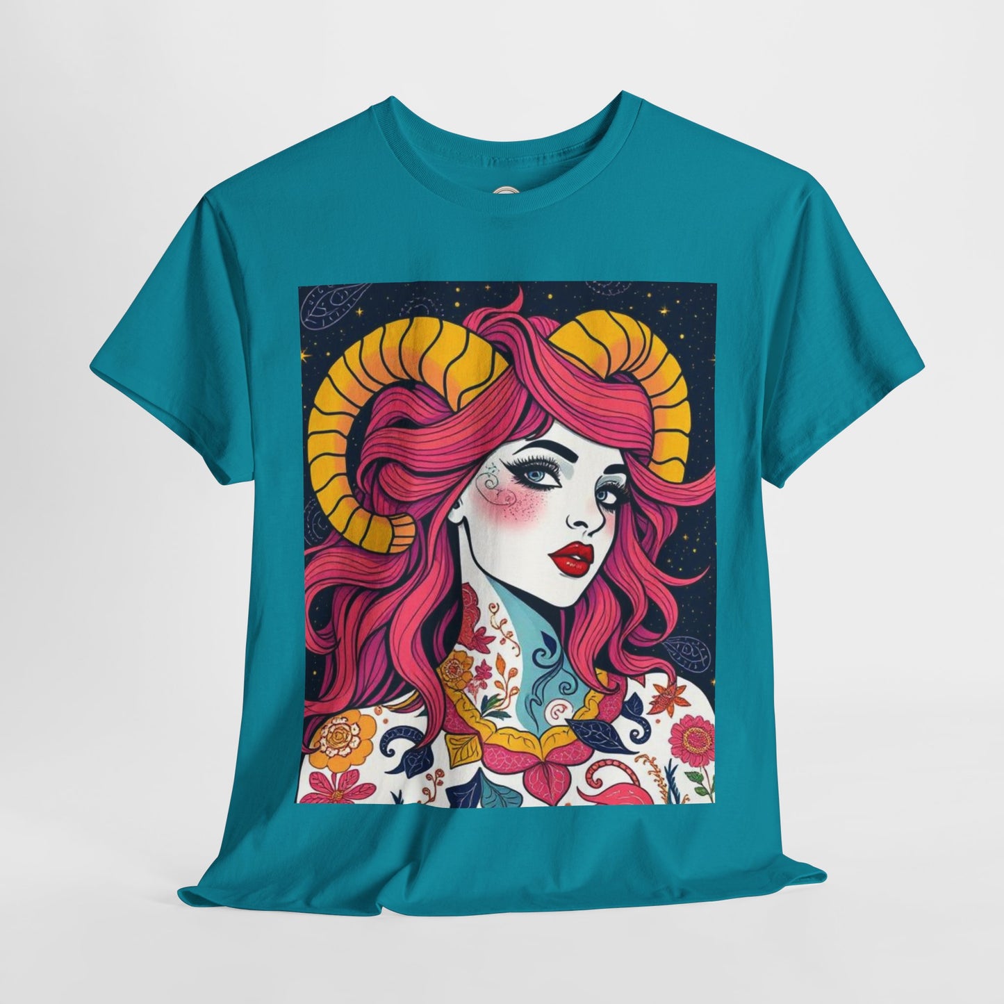 Unisex Heavy Cotton T-Shirt, Aries, Zodiac v2, Sexy Art