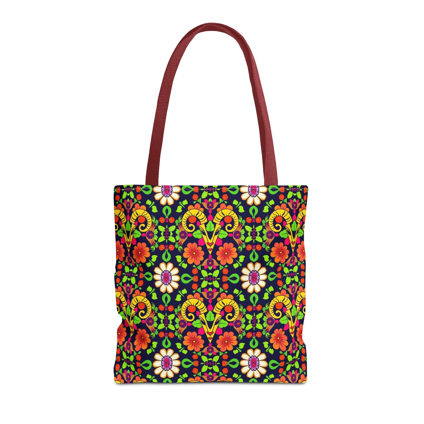 Tote Bag, (AOP), Aries, Zodiac, Flower Pattern