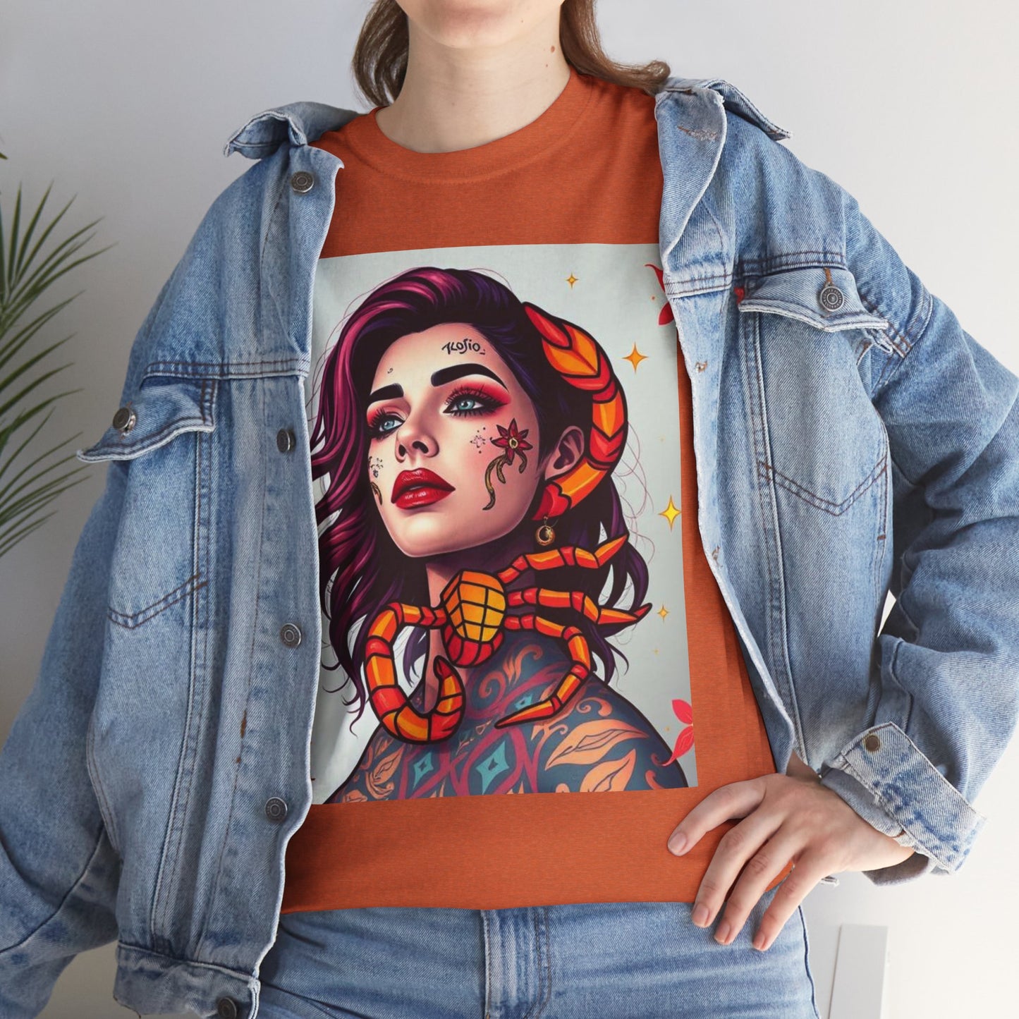 Unisex Heavy Cotton T-Shirt, Scorpio, Zodiac v3, Sexy Art