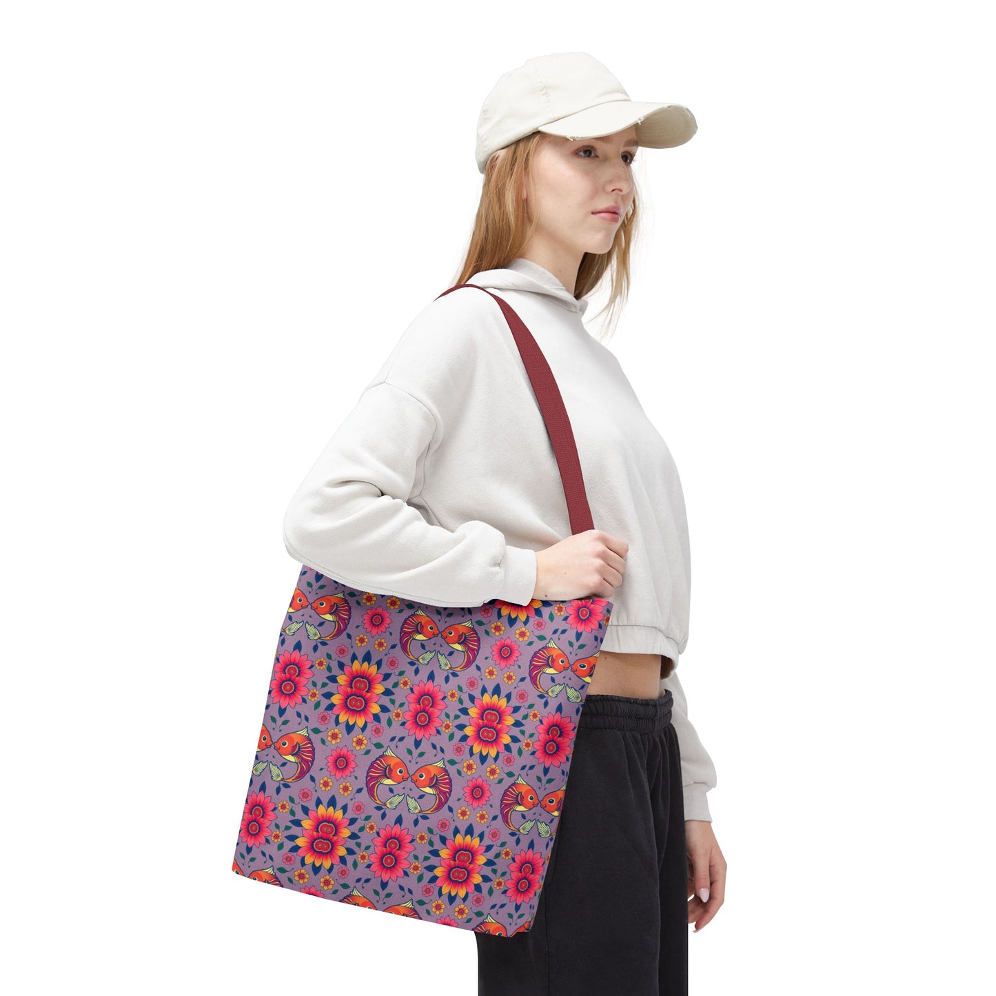 Tote Bag (AOP), Pisces, Zodiac v2, Flower Pattern