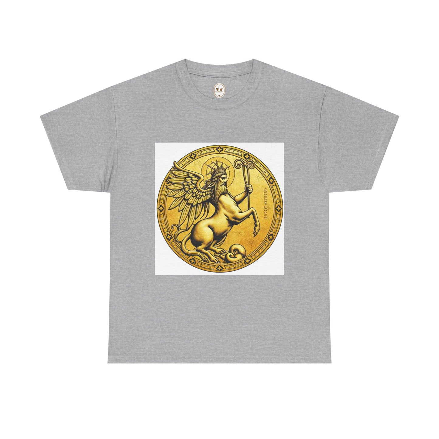 Unisex Heavy Cotton T-Shirt, Golden Angel Coin v1, Virgo Zodiac Design