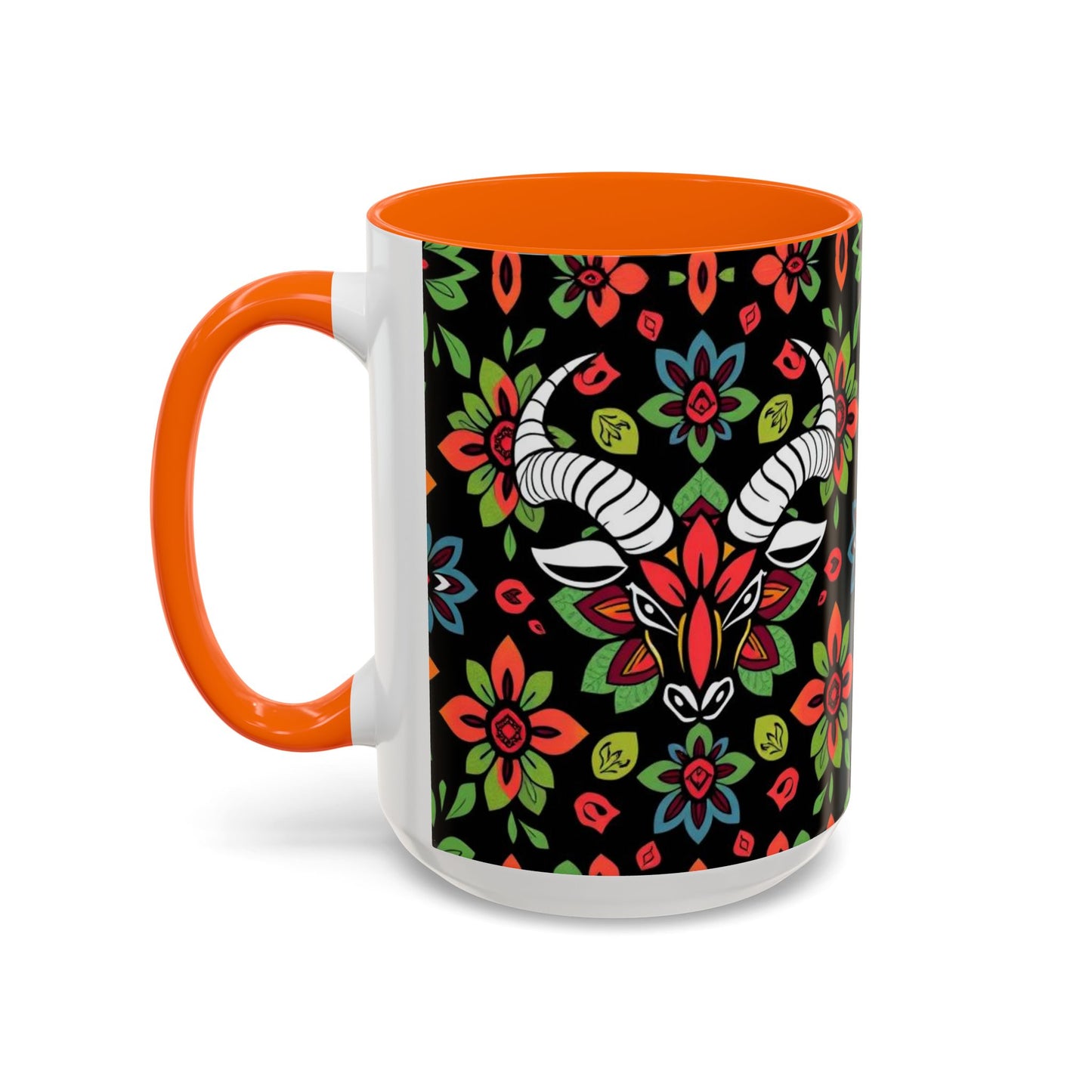 Accent Coffee Mug, Taurus, Zodiac v2. Flower Pattern, (11, 15oz)