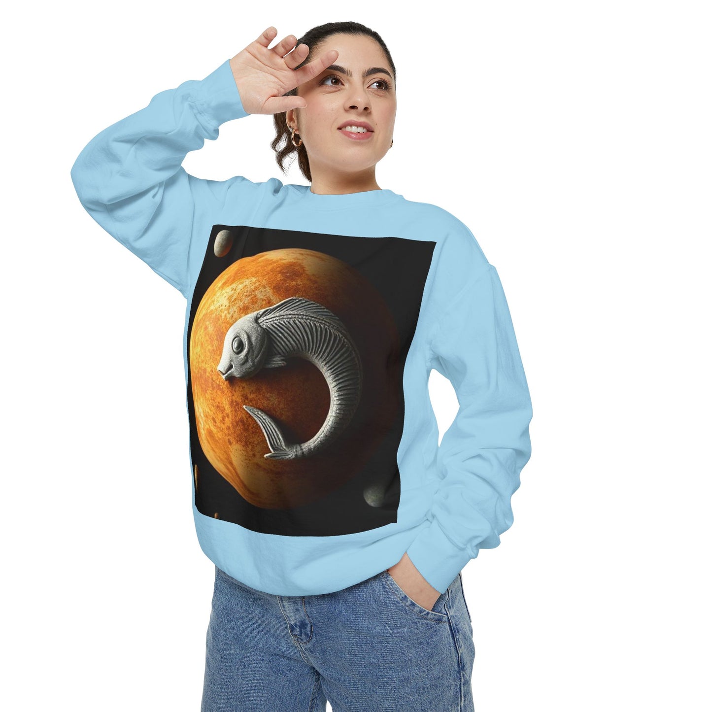 Garment-Dyed Sweatshirt, Unisex, Space Animal Design, Pisces