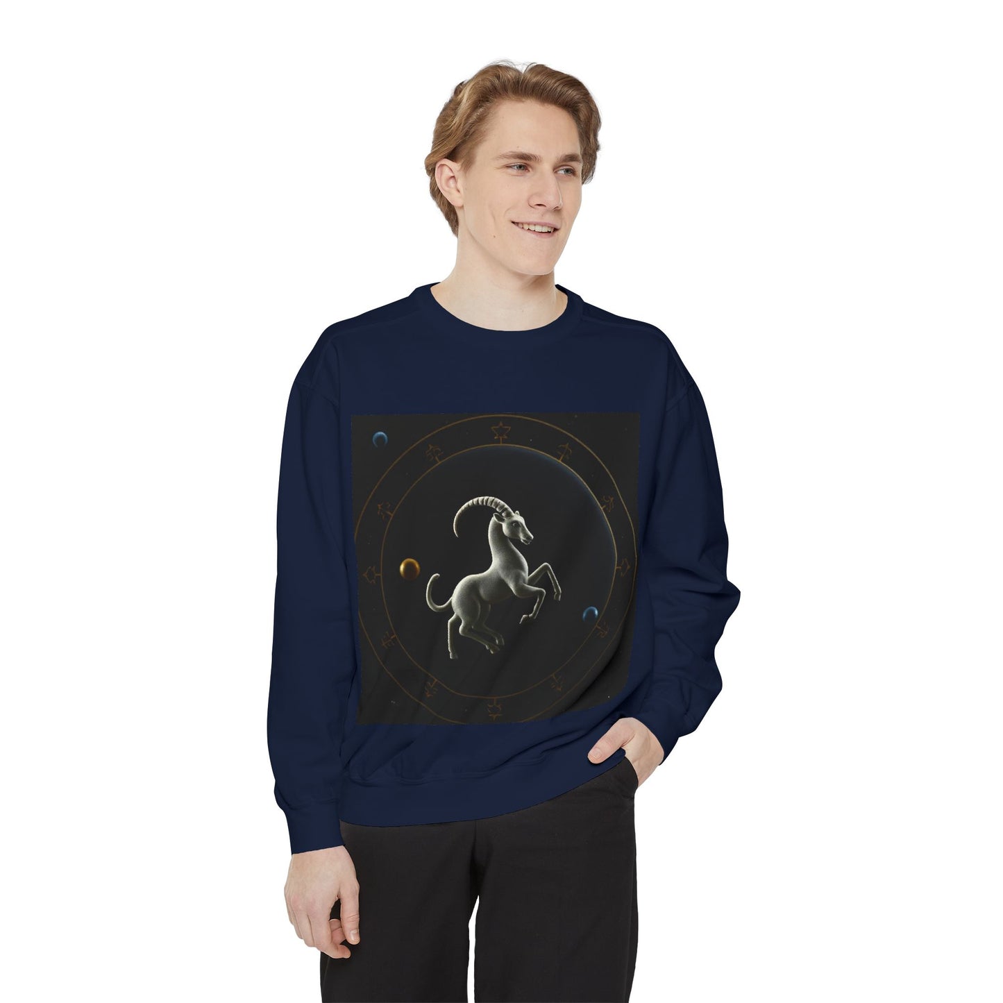 Garment-Dyed Sweatshirt, Unisex, Space Animal Design v1, Capricorn