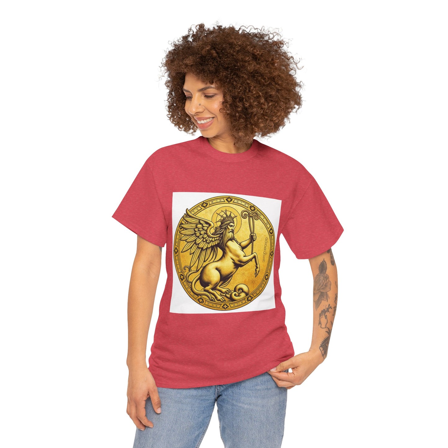 Unisex Heavy Cotton T-Shirt, Golden Angel Coin v1, Virgo Zodiac Design