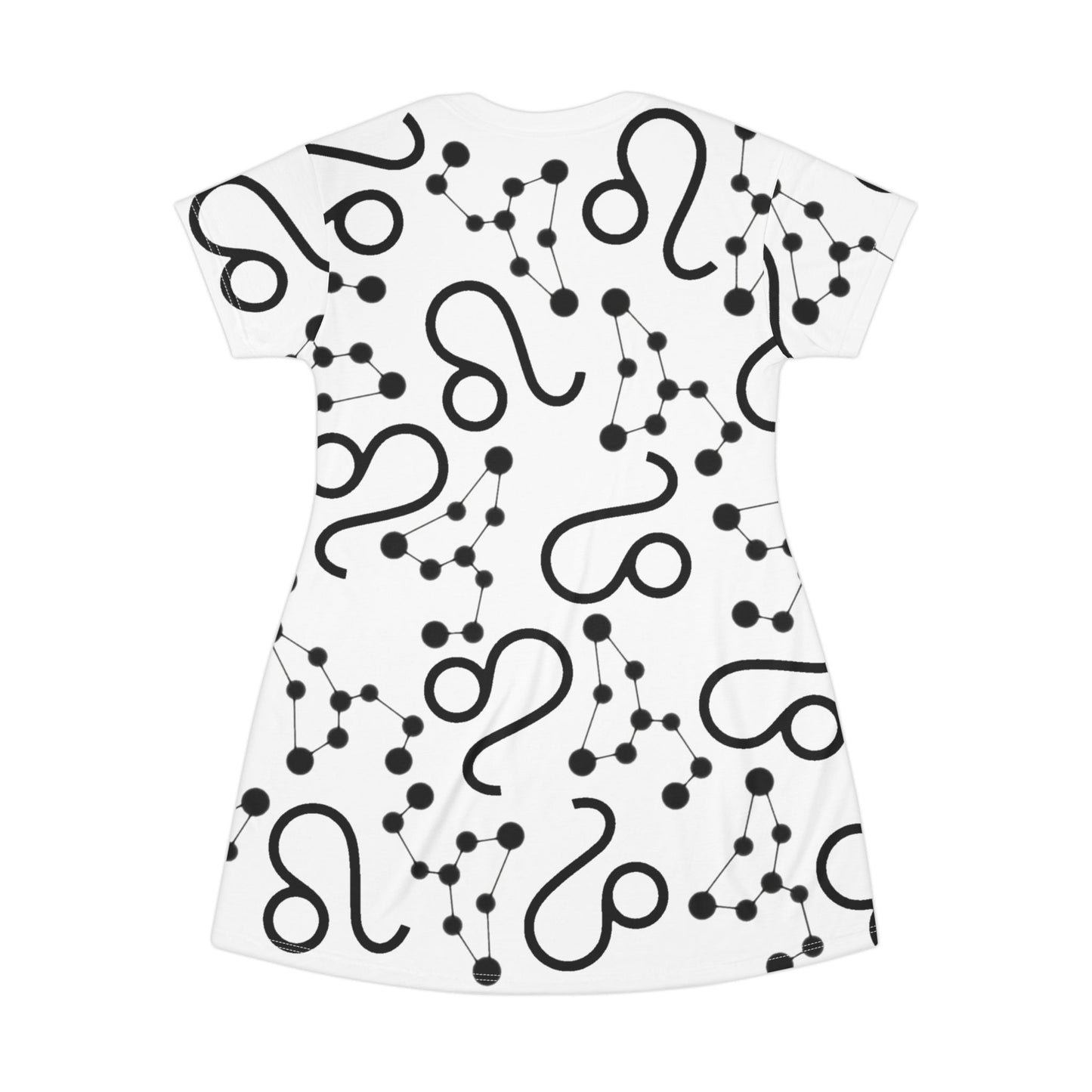 T-Shirt Dress (AOP), 100% Polyester, White thread color, Leo Zodiac design