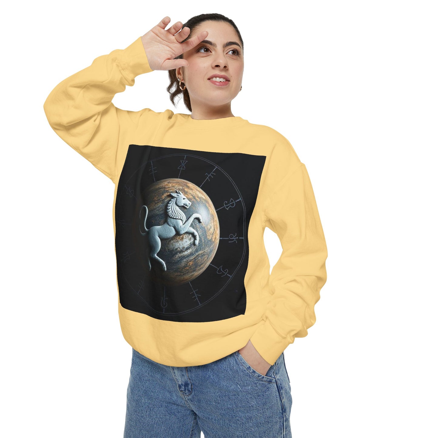 Garment-Dyed Sweatshirt, Unisex, Space Animal Design, Aquarius