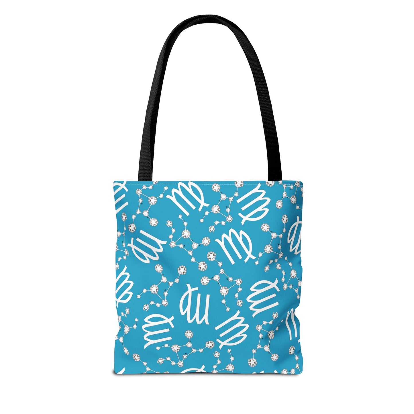 Tote Bag, Virgo Zodiac Sign, AOP, (Turquoise, White)