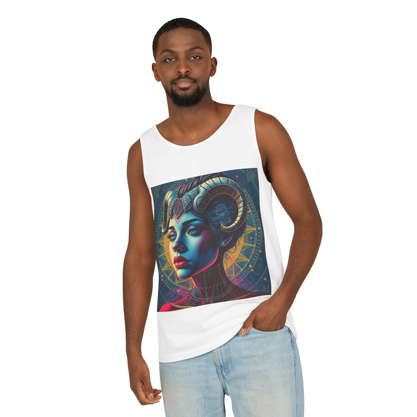 Unisex Garment-Dyed, Tank Top, Aries Design, Pop Art v1, 100% Ringspun US cotton