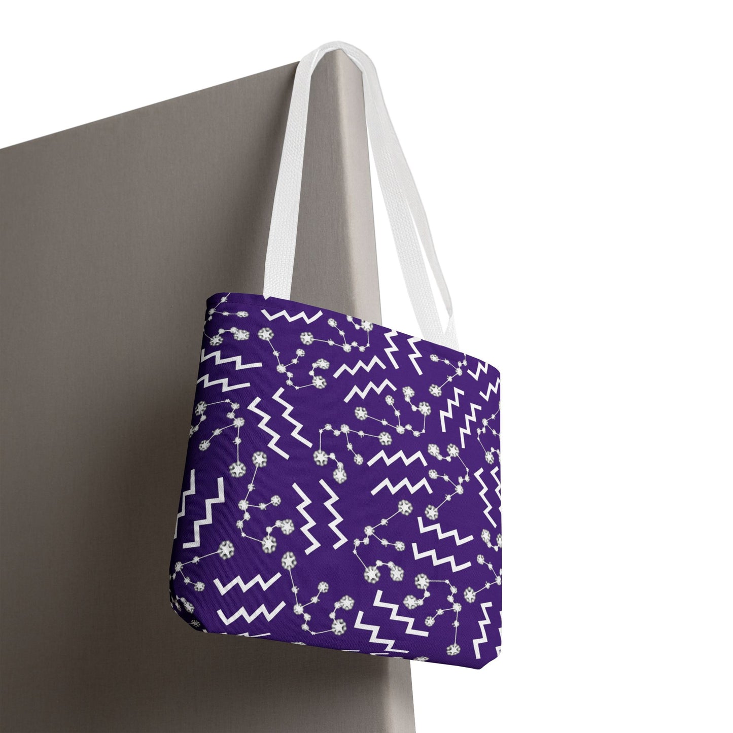 Tote Bag, Aquarius Zodiac Sign, AOP, (Purple, White)