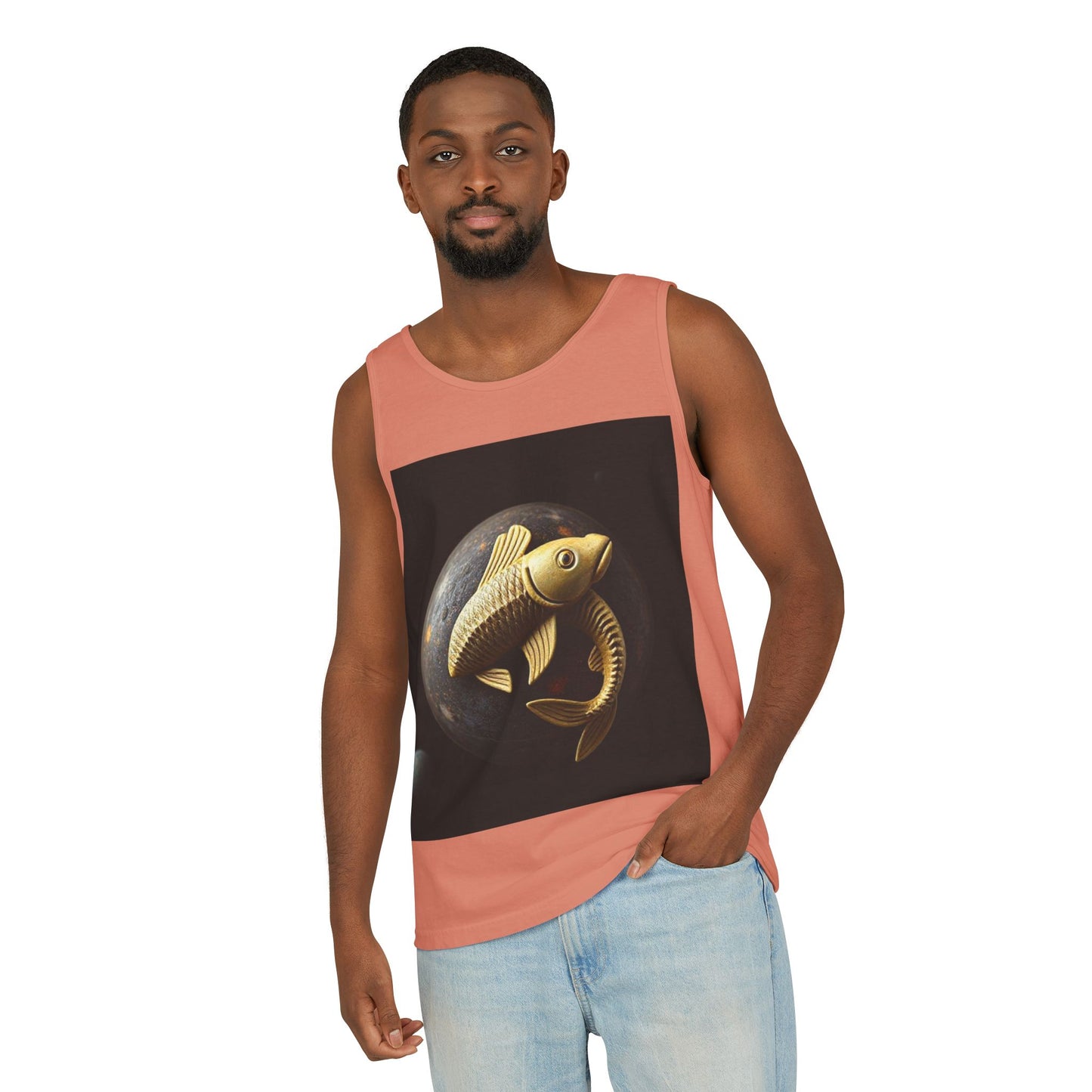 Unisex Garment-Dyed, Tank Top, Pisces Design, Space Animal v1, 100% US cotton